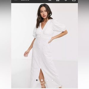 ASOS design Broderie tea maxi dress with puffer sleeves